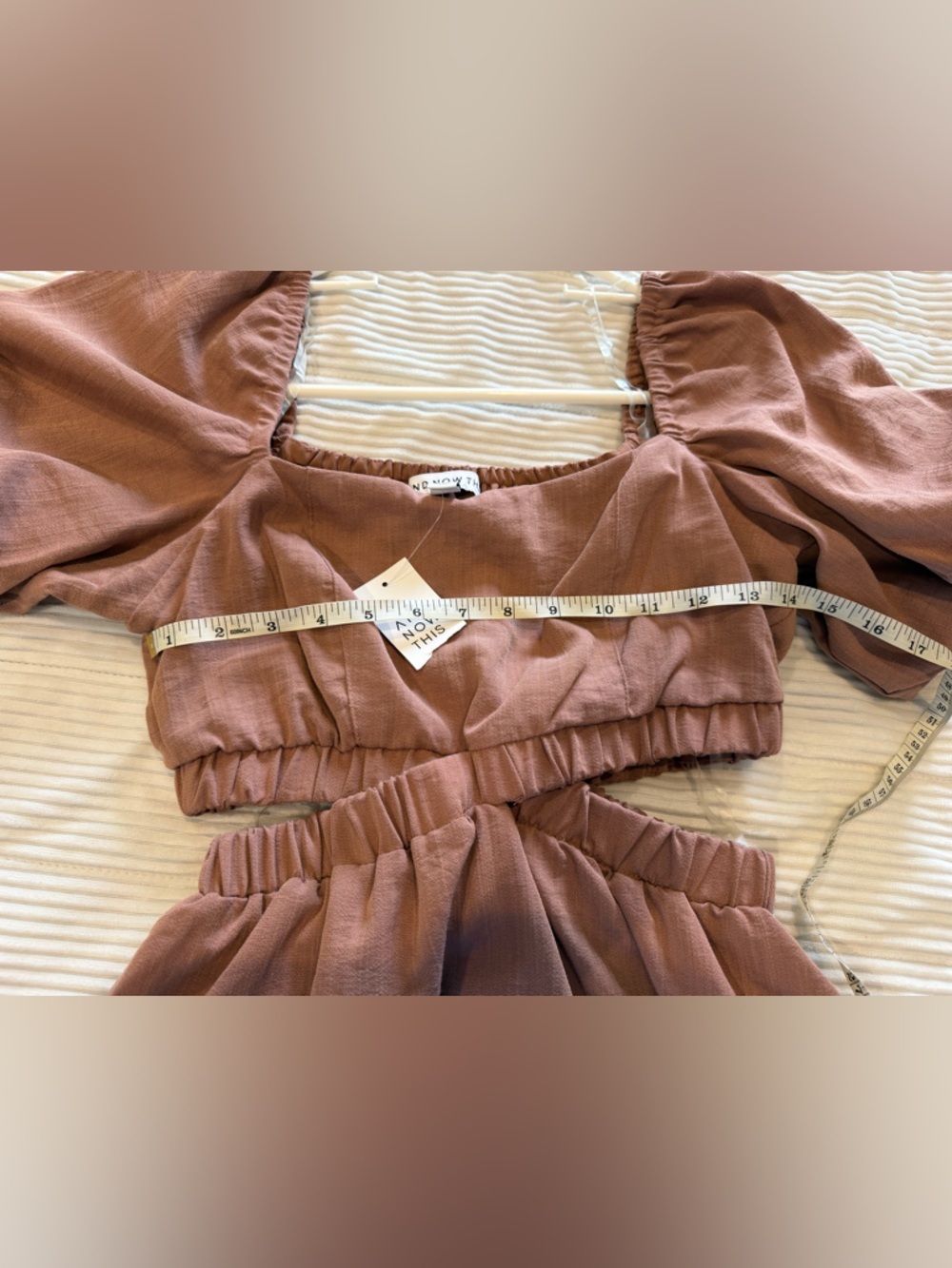 NWT Boho Puff-Sleeve Cutout Mini Dress in Dusty Rose - Picture 5 of 7
